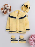 Front Open Full Sleeve Yellow and Navy Sweater With Matching caps and Socks