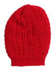 combo of cap mittens and socks with strips pattern in red color