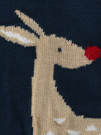 Charming Blue Baby Pullover Sweater with Jacquard Knit Deer Pattern