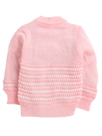 3 Pcs Sweater Full sleeves front open pink color with matching cap and socks for baby