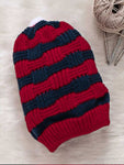 Striped Round Baby Cap with Pom Pom Red/Navy Color