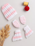 combo of cap mittens and socks with strips patterns