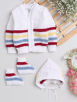 White and Red Color Sweater Set with matching caps and socks for baby