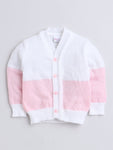 3 Pcs Sweater Full Sleeve Front Open Half Zig-Zag pattern White and pink with Matching Caps and Socks for Baby