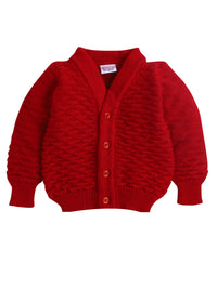 Full Sleeve Red Color Self Design Sweater with Matching Caps and Socks For Infants