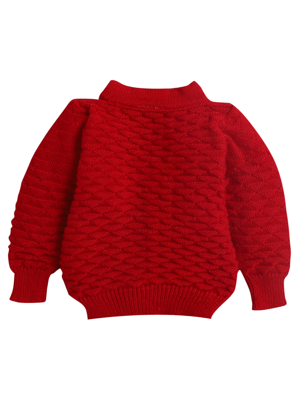 Full Sleeve Red Color Self Design Sweater with Matching Caps and Socks For Infants