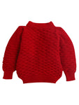 Full Sleeve Red Color Self Design Sweater with Matching Caps and Socks For Infants