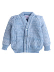 Front Open blue color Zig -zag crayon pattern sweater for infants