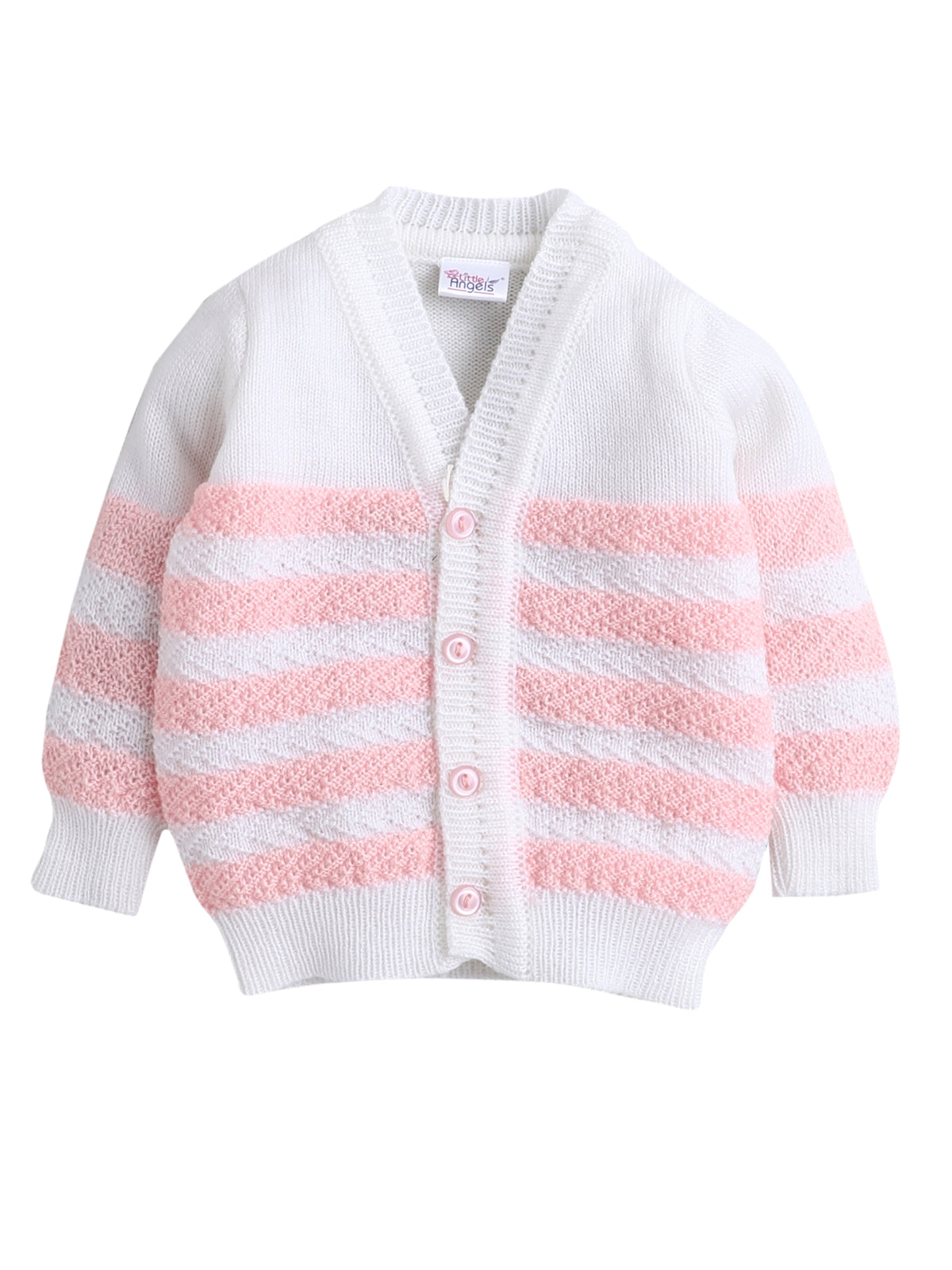 Pink Color Front Open Sweater with Matching cap and socks for baby