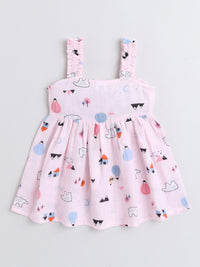 Printed Pink Muslin Frock For Baby Girl