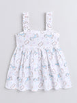 Printed White Muslin Frock For Baby Girl