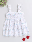 Printed White Muslin Frock For Baby Girl