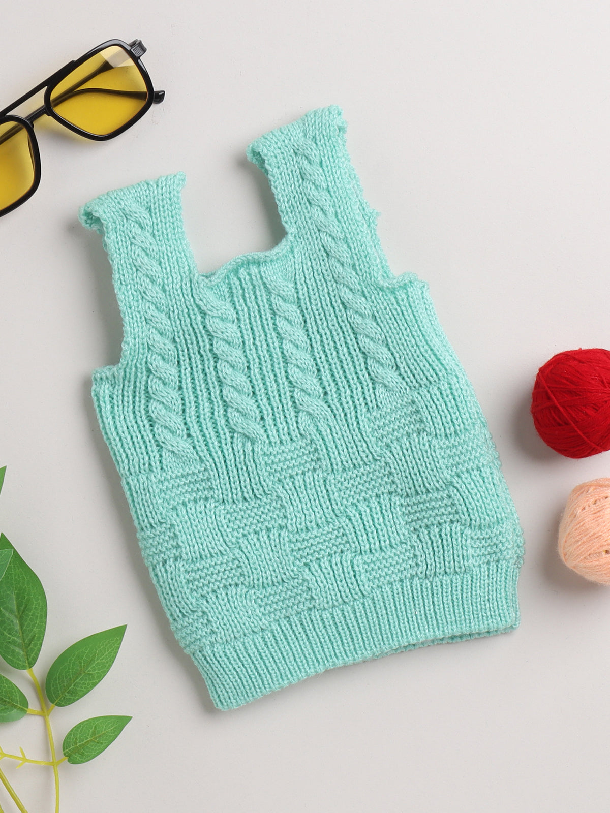 Sea Green Sleeveless Vest For Baby Boy And Baby Girl