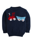 Charming Navy Baby Pullover Sweater with Jacquard Knit Engine Pattern