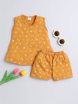 Mustard Printed Top with Matching Bloomer | Round Neck | Sizes 3-6m to 1-2y