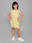 Printed Cotton Sleeveless Yellow Dress for Kids