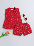 Red Printed Top with Matching Bloomer | Round Neck | Sizes 3-2Year