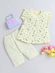 Printed Girl Frock with Matching Color Capri Combo | Yellow | 3-6Months to 2-3Years