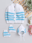 Full Sleeves Front Open Blue Color sweater with matching cap and socks for infants