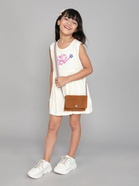 Printed Sleeveless Cream Dress for girls