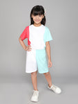 Colour block T-Shirt With Shorts For Girls