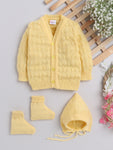 Front Open Full Sleeve Yellow Color Sweater With Matching Caps and Socks