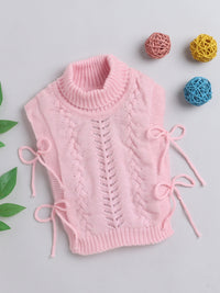 Pink Color Sleeveless with Tie - knot Sweater for Baby