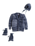 Front Open Navy Color Crayon Pattern Sweater with Cap and Socks