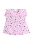 Printed Girl Frock with Matching Color Capri Combo | Pink | 3-6 Months to 2-3 Years