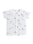 Printed Muslin Cotton Top with Matching Shorts Combo - Cream (0-3M to 2-3Y) | Round Neck