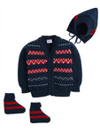 Front Open Full Sleeve Navy and Red Sweater With Matching Caps and Socks