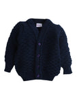 Front Open Navy Blue Color Self Design Sweater with matching Caps and Socks for Baby