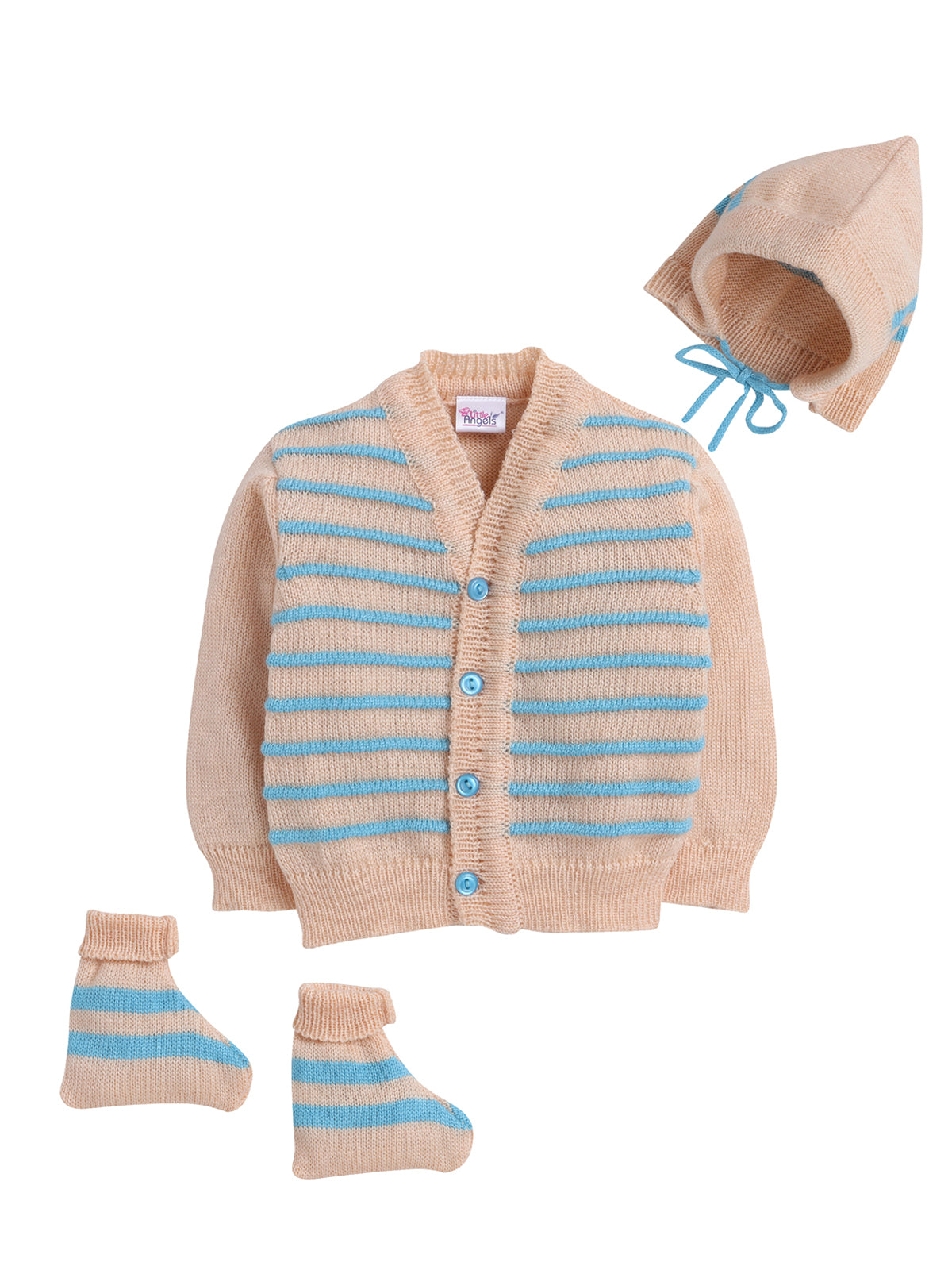Front Open Full Sleeve Peach Color Embose Stripe Sweater for Baby