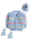 Blue Color Stripe Crayon Pattern Sweater with Caps and Pair Of Socks