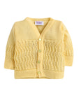 Yellow Color V-neck Self Design Sweater with Cap and Sock for Infants