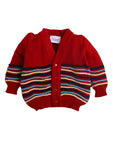 Red Color Stripe Design V-neck Sweater with matching caps and socks