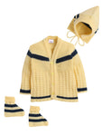 Front Open Full Sleeve Yellow and Navy Sweater With Matching caps and Socks