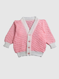 Little Angels Full Sleeves Self Design Front Open Sweater with Cap and Pair of Socks