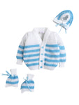 Full Sleeves Front Open Blue Color sweater with matching cap and socks for infants