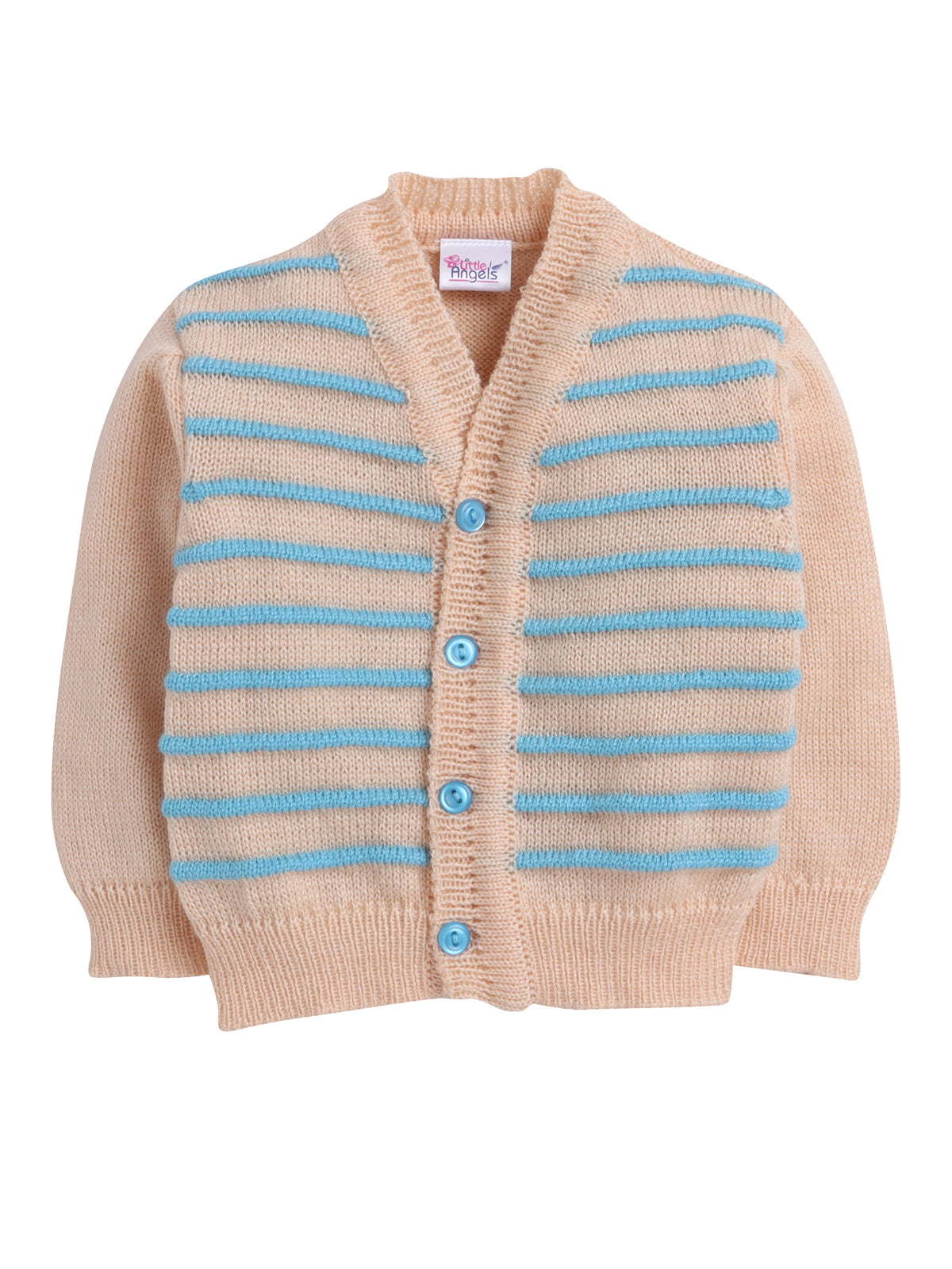 Front Open Full Sleeve Peach Color Embose Stripe Sweater for Baby