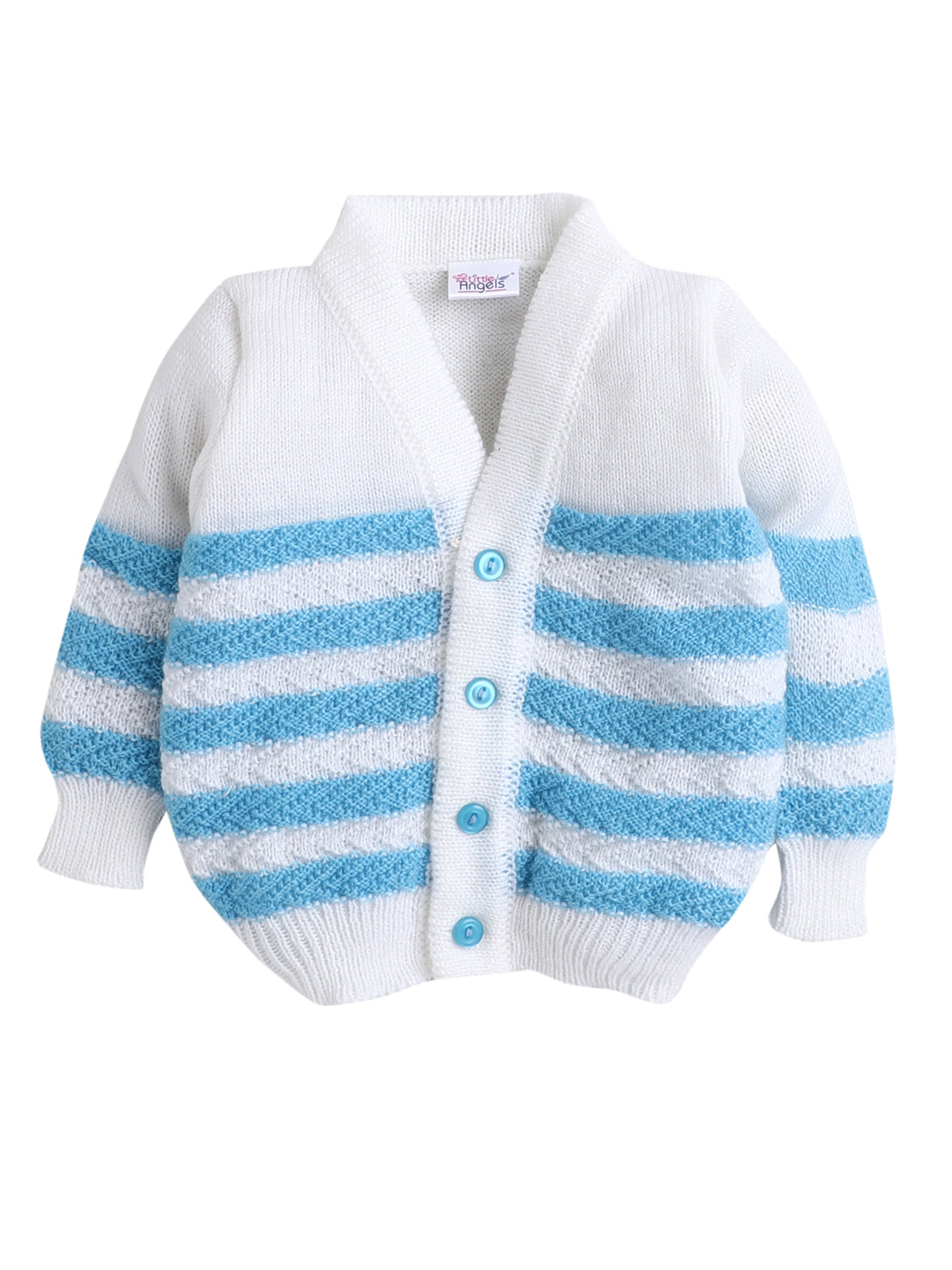 Full Sleeves Front Open Blue Color sweater with matching cap and socks for infants