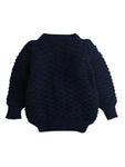 Front Open Navy Blue Color Self Design Sweater with matching Caps and Socks for Baby