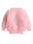 Front Open Full Sleeve pink Color Self design sweater with matching caps and socks for baby