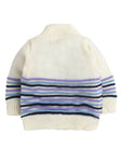 Cream Color Multi Stripe V-neck Sweater with Matching Caps and Socks for infants