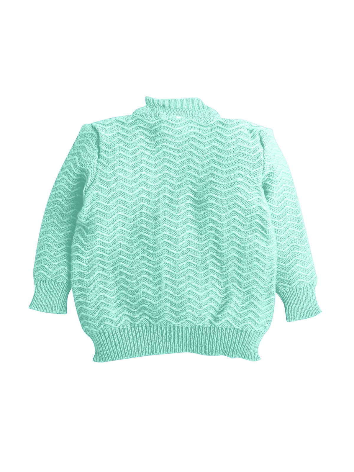 Full Sleeve Front Open Zig-zag pattern Green Color Sweater with matching Caps and Socks for Baby