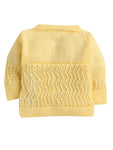 Yellow Color V-neck Self Design Sweater with Cap and Sock for Infants