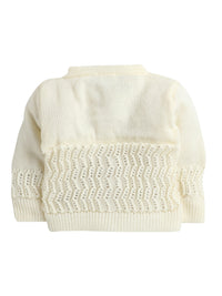 Cream Color Self Design Sweater with Cap and Socks