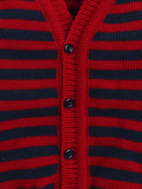 Red and Black Stripe Baby Full Sleeves V-Neck Cardigan