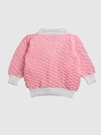 Little Angels Full Sleeves Self Design Front Open Sweater with Cap and Pair of Socks