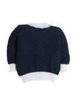 Full Sleeves Self Design Front Open Sweater with Cap and Pair of Socks with Navy Blue